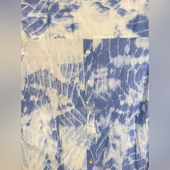 SOFT SURROUNDINGS Blue/White Tie Dye Seika Button Collared Blouse Sz XSmall EUC - Picture 9 of 10